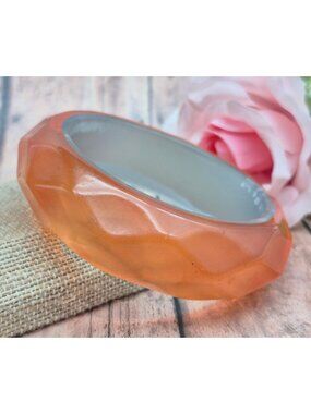 Chunky Orange Faceted Lucite Bangle Bracelet Statement Piece Retro Look